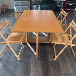 Mid Century Modern Space Saver Minimalist Hide Away Dropleaf Table with Four (4) Hidden Folding Chairs