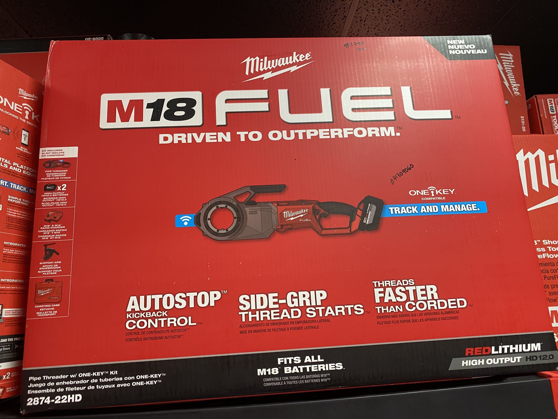 Milwaukee M18 Fuel One-Key Cordless Brushless Pipe Threader Kit with (2) 12.0Ah Batteries and Case