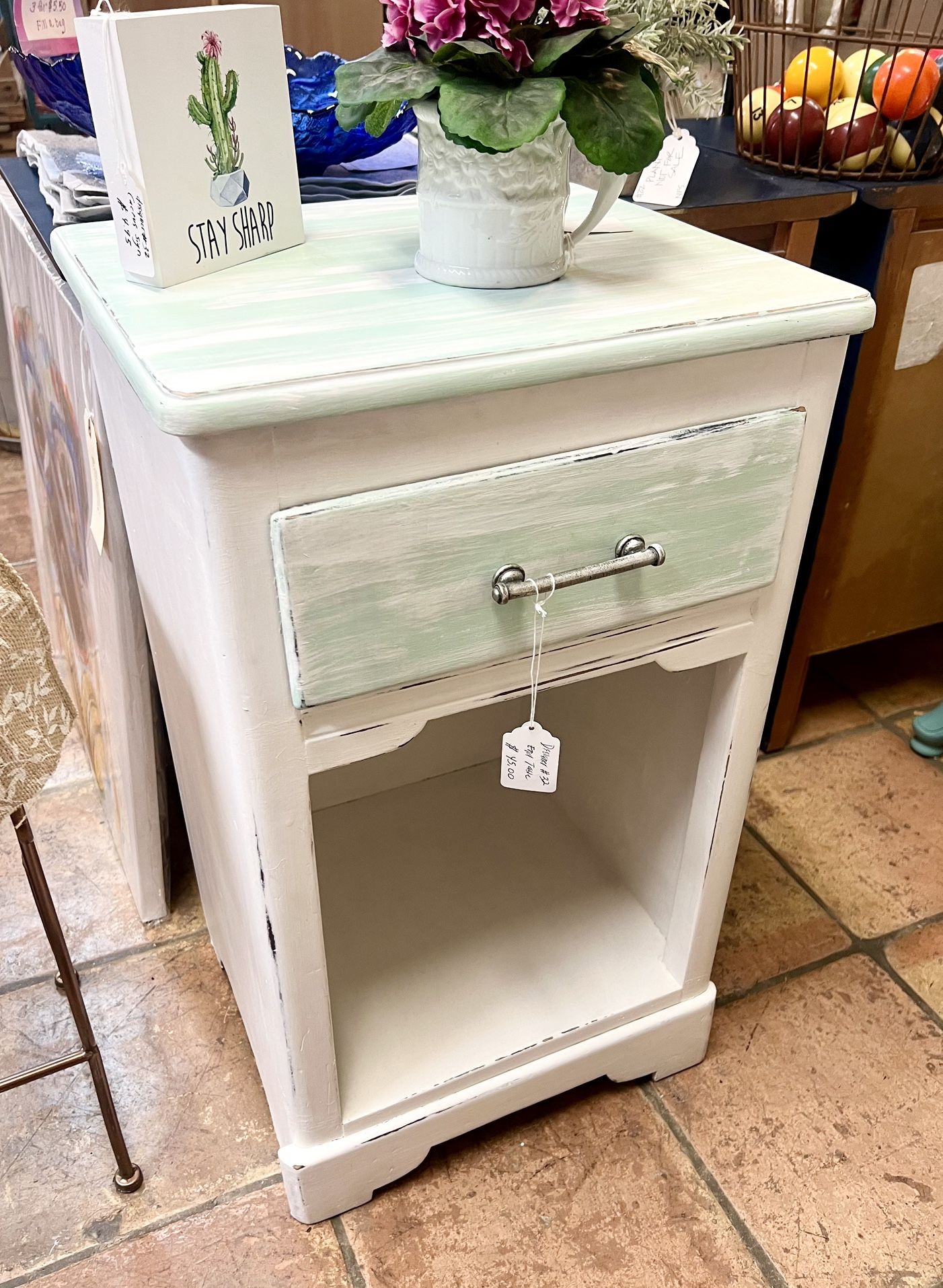 White And Seafoam Green End Table