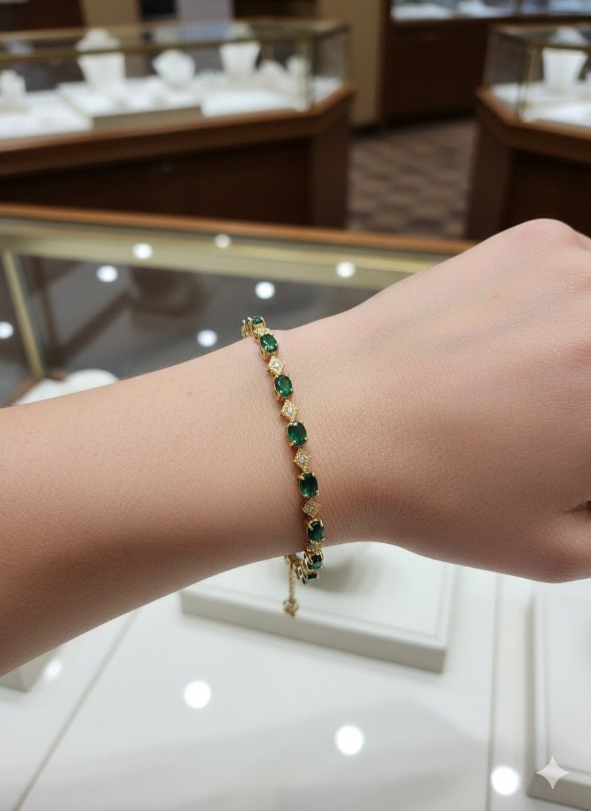 14k gold emerald & diamond bracelet