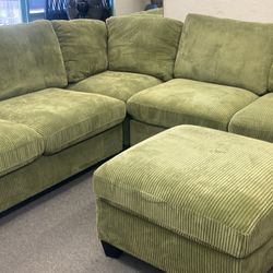 New 99x99 Sage Sectional Couch With Ottoman / Free Delivery 