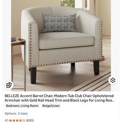 BELLEZE Accent Barrel Chair, Modern Tub Club Chair Upholstered Armchair with Gold Nail Head Trim and Black Legs for Living Roo...