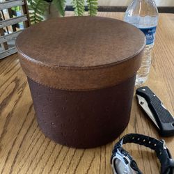 Round Leather Keepsake Box with Lid