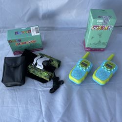 New Kids Camping Bundle 2x Walkie Talkies And Hd Binocular