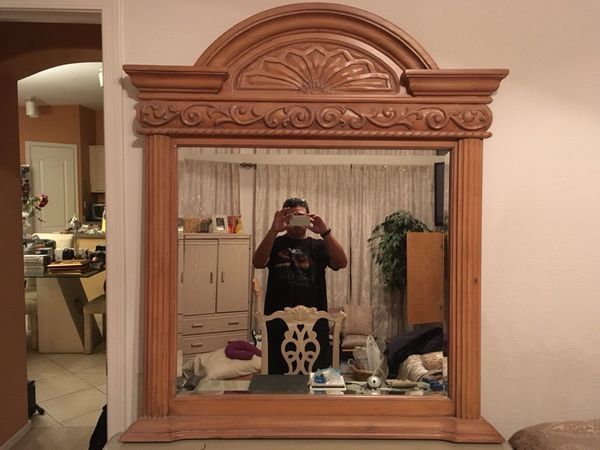 Ashley furniture tan wood mirror