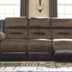 New Brown Fabric And Leather Reclining Sofa Couch 
