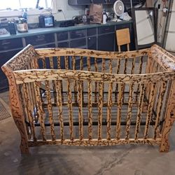 Lightning Lichtenberg Fractal Wood 2 In 1 interchangeable Crib to Toddler bed
