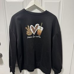 Peace Love Coffee Black Women’s Size XL Sweatshirt.  