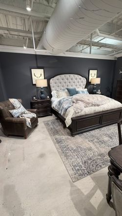 King Bed Frame with Tufted Upholstered Headboard