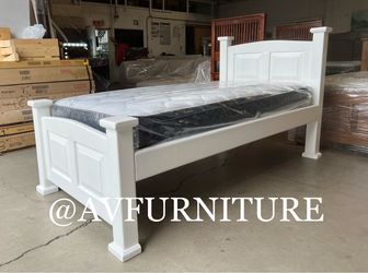 White Twin Bed and Mattress