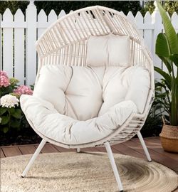 Wicker Egg Chair Outdoor Rattan Patio Chair with Cushion, Oversized Patio Lounge Chairs Egg Basket Chair, Egg Seat for Indoor Living Room Bedroom Outs