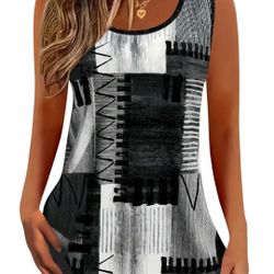 Women L Tunic Top Blouse Shirt Casual Sleeveless Loose Dressy Summer Newn