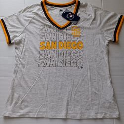 Women's L Padres Majestic V-neck Grey Brown Gold