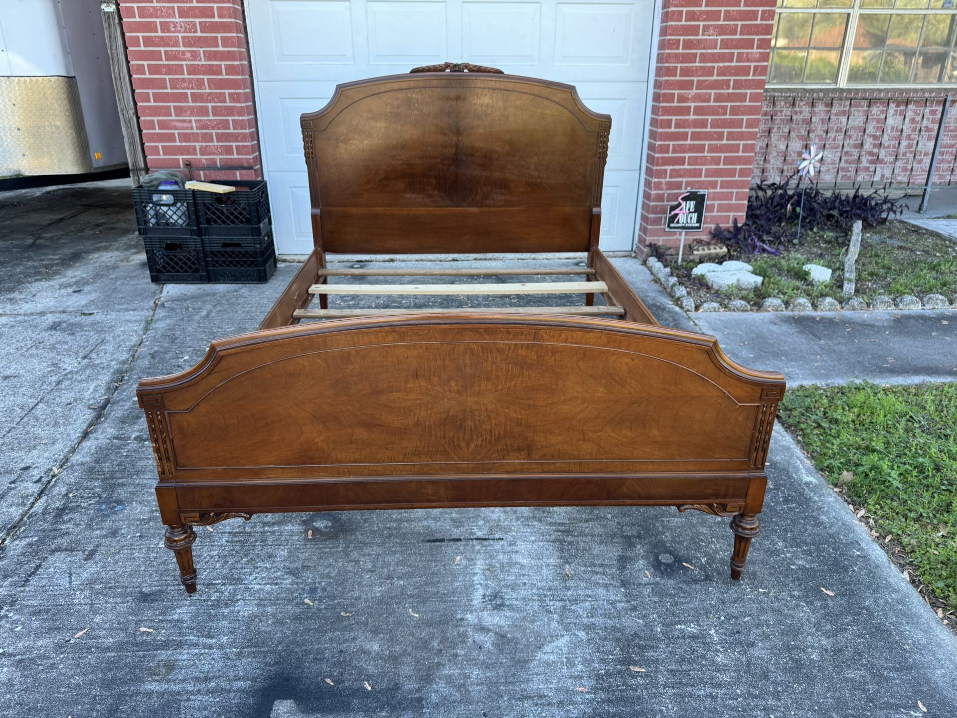 Antique Berkey & Gay Full Size Tiger Maple Platform Bed