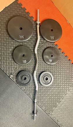 Steel Standard Curl Bar W/Weight Plates: 25s, 10s and 5s ponders. 94# Brute W.