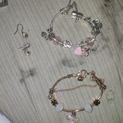 Two Charm Bracelets And Earrings 