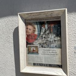 **Vintage 1960s Zenith TV Advertisement - Framed Under Glass**  Step back in time with this rare and unique piece of 1960s Americana—a vintage Zenith 