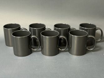 7 Gloss Black Ceramic Coffee, Tea, Latte 11oz Cups Mugs with Large Handles