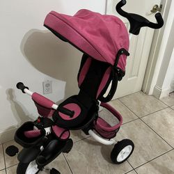 Costway 6-In-1 Kids Baby Stroller Tricycle Detachable Learning Toy Bike with Canopy - Pink