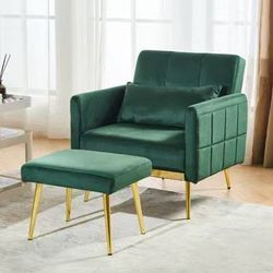 VICLLAX Modern Velvet Recliner Chair Comfy Accent Armchair with Upholstered Armrests, Ottoman and Pillow for Reading Room, Bedroom, and Living Room