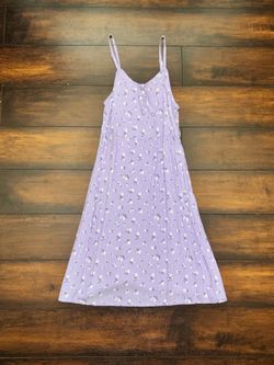 Little Girls Clothes Summer Dress Lavender and White Floral Print Adjustable Spaghetti Straps Size L Kids 10/12