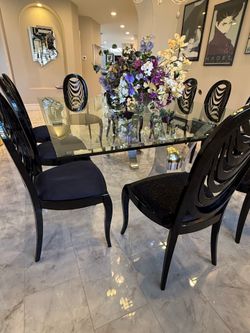Post Modern Vintage Black Lacquer Dining Chairs (10)