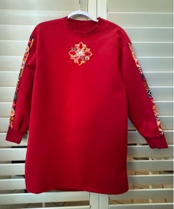 Adidas Red Fleece Youth Sweatshirt Dress Crew Neck Long Sleeve Knee Length
