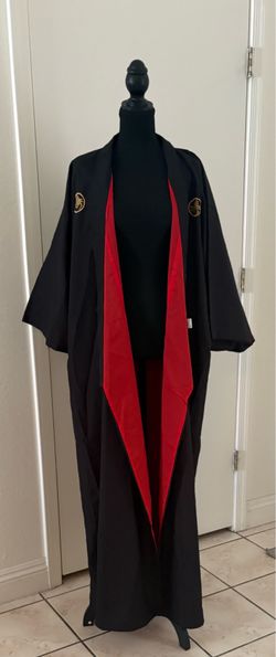 Japanese unisex full length black kimono with red lining