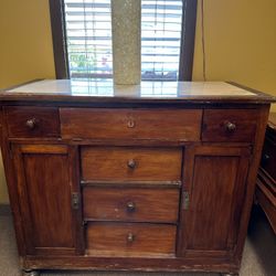 Antique Wood Armoire Chest Drawers Marble Top