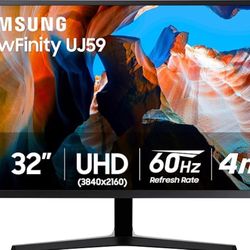 SAMSUNG 32" UJ59 Series 4K UHD (3840x2160) Computer Monitor,VA Panel, HDMI, Display Port, Eye Saver/Flicker Free Mode, FreeSync, LU32J590UQNXZA, Blac