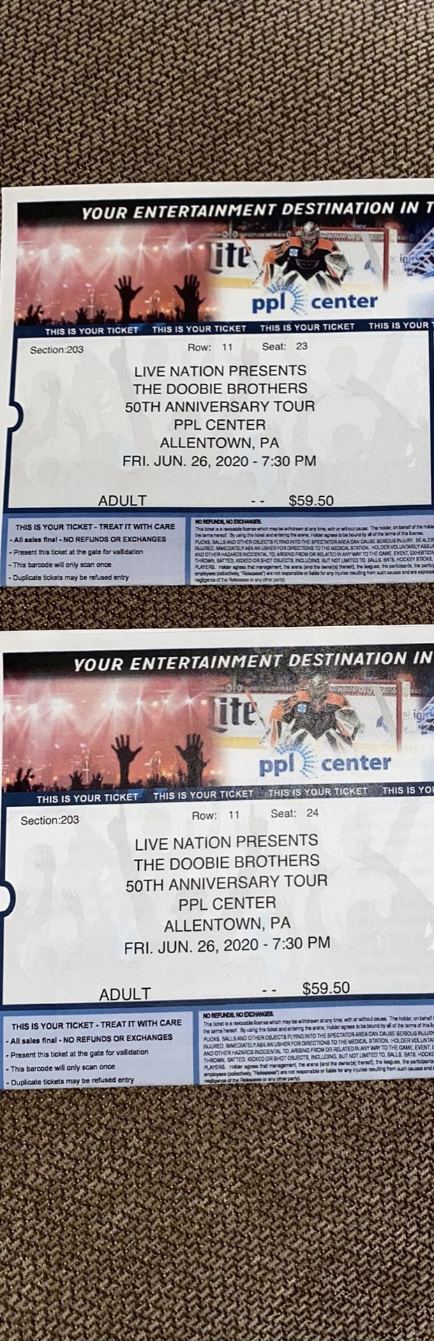 2-Doobie Brothers Tickets 10/29 PPL Center