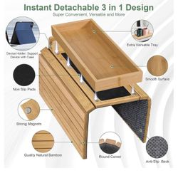 Couch Arm Tray, 3-in-1 Magnetic Detachable Sofa Arm Tray Table with Phone or Tablet Holder Couch Cup Holder, Foldable Sofa Armrest Tray on Wide Couch 