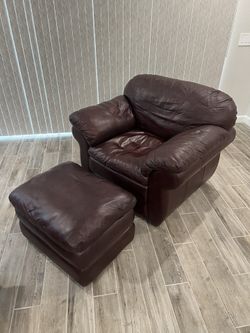 Maroon Leather Chair & Ottoman