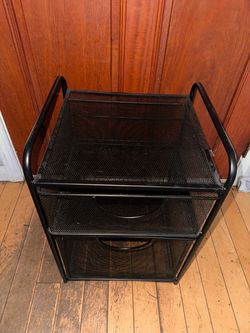 Black Metal Mesh 2-Drawer Rolling Cart