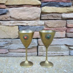 Vintage Brass Jeweled Goblets 