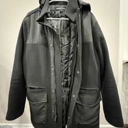 Kenneth Cole Black Hooded Wool Winter Coat Jacket Small
