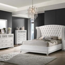 Barzini Queen Wingback Tufted Bed White- Shop Now Pay Later.