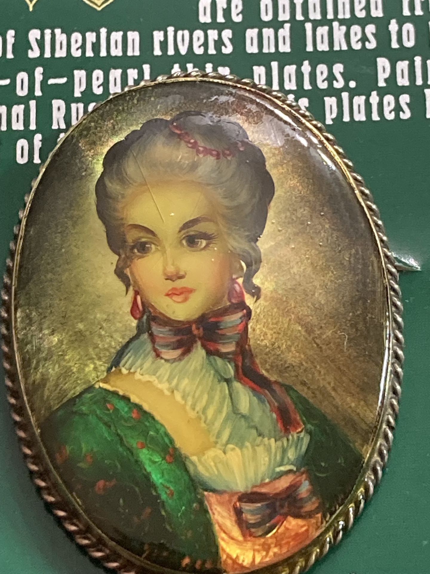 Mother-of -Pearl Russian Hand Painted Brooch. 1995