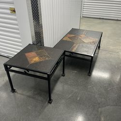 Set Of 2 Vintage tables with natural stone top