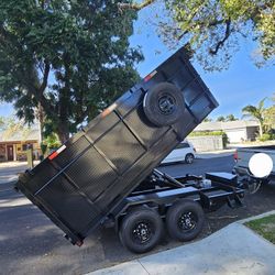 HEAVY DUTY 8 LUGS TIRES 14x8x4-12x8x4 SCISSORS HOIST SYSTEM CAPACITY 7 TON,SET RAMPS,ROLLING TARP,SPARE TIRE, 4 WHEELS ELECTRIC BRAKES, LED LIGHTS,ADJ