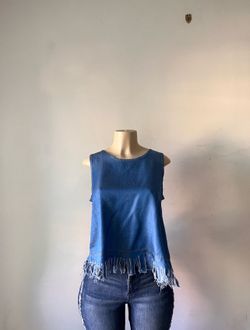 New Italian 100% Tencel Frayed Blue Tank Top Size Small-Medium