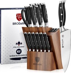 Kitchen Knife Set - Full Tang 15 Pcs Professional Chef Knife Set with Sharpener, Razor - sharp Knives Set for Kitchen, German Stainless Steel - Knife 