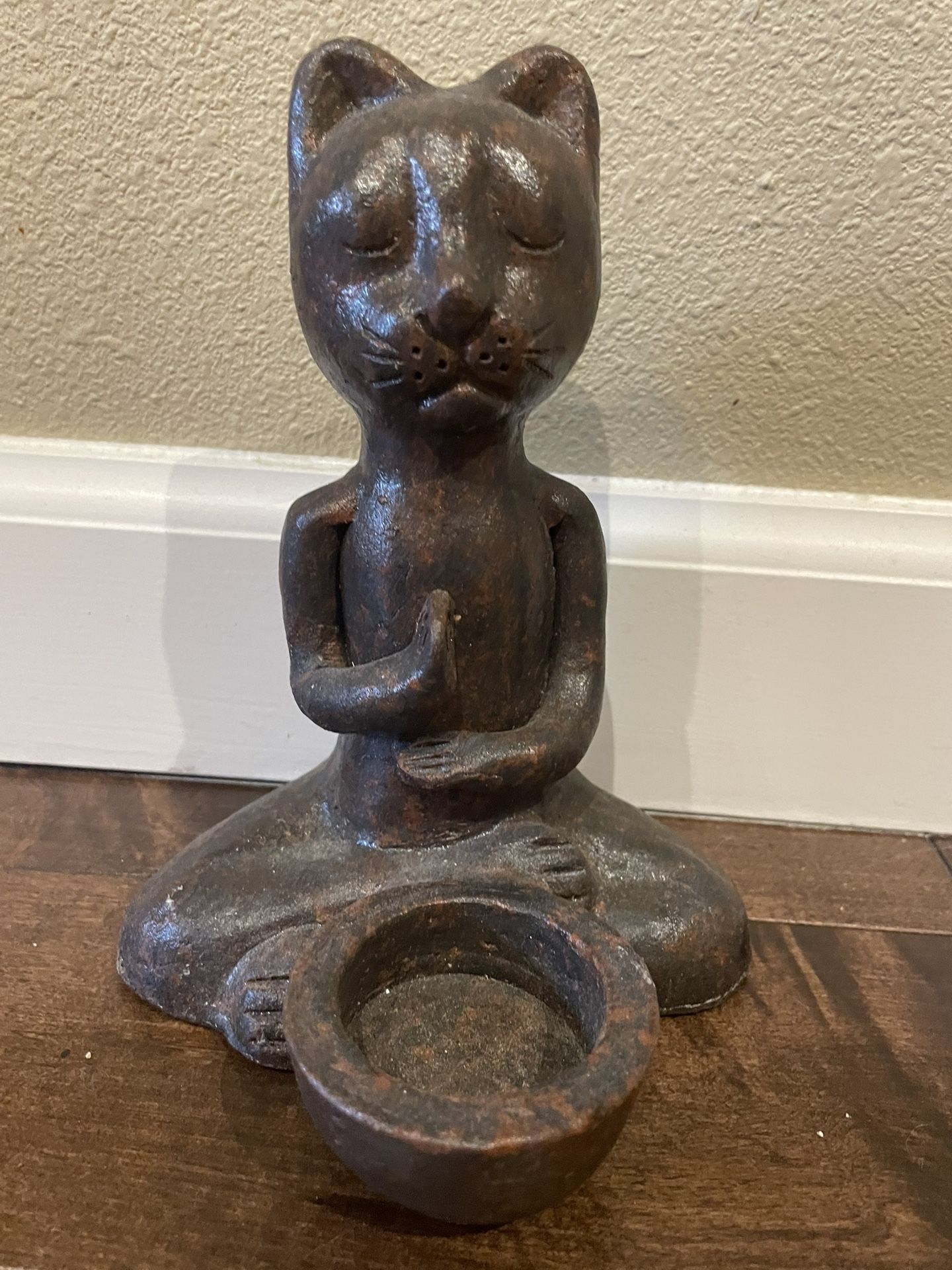 Meditating Ceramic Cat Statue