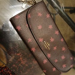 real Authentic COACH wallet W/ Burgandy Stars -New.