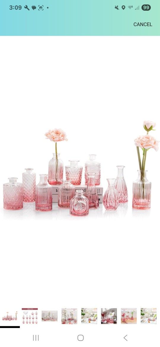 Pink Glass Bud Vases Set of 12, Mini Flower Vase for Centerpieces, Small Vases in Bulk for Wedding Decorations, Vintage Vase for Table, Home Décor