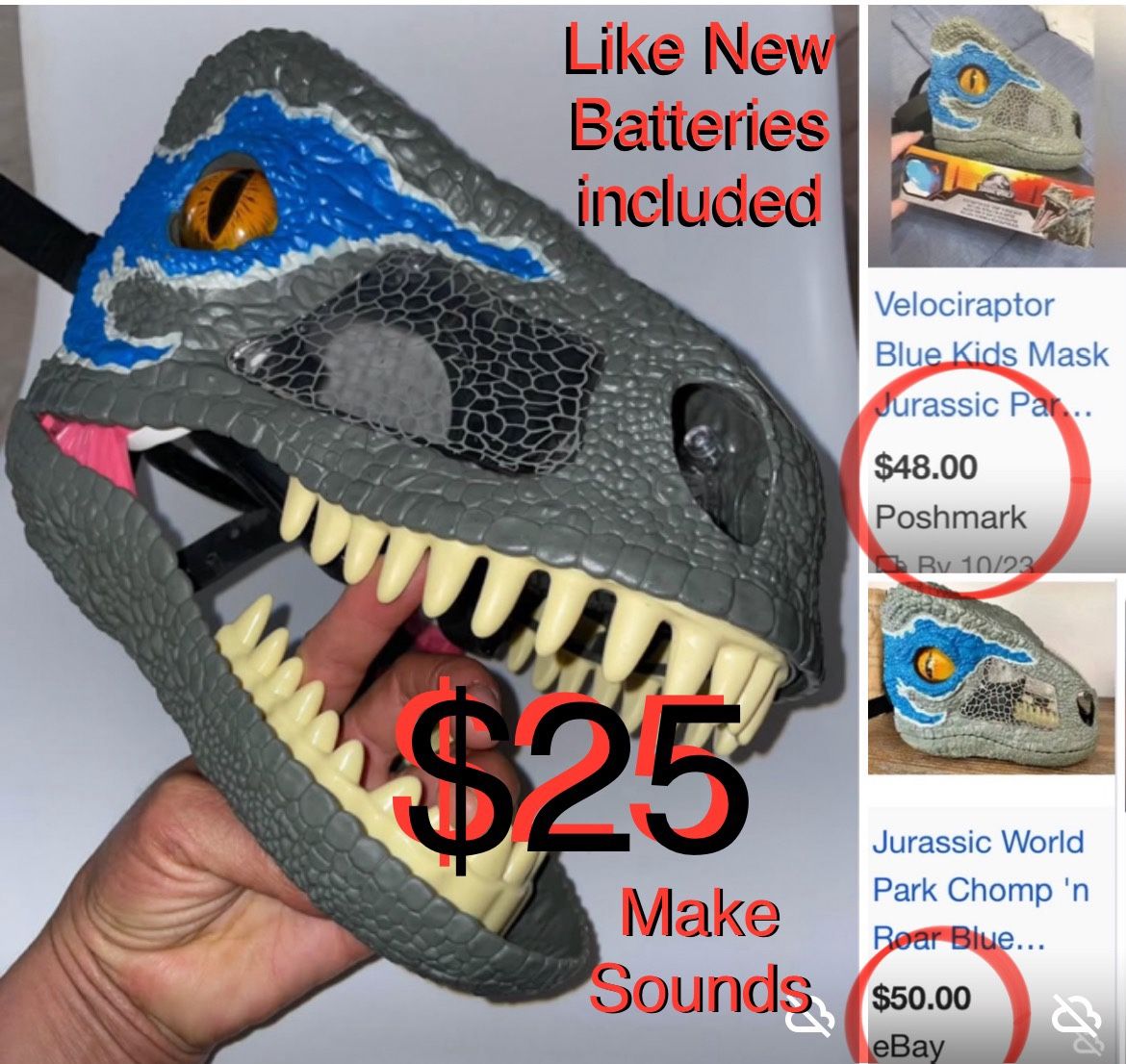 $25 Jurassic World Electronic Mask like New batteries included make sounds