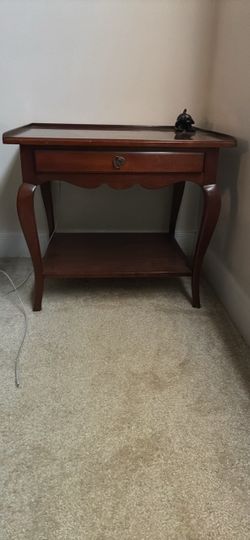 Wood Side Table with Drawer and Shelf
