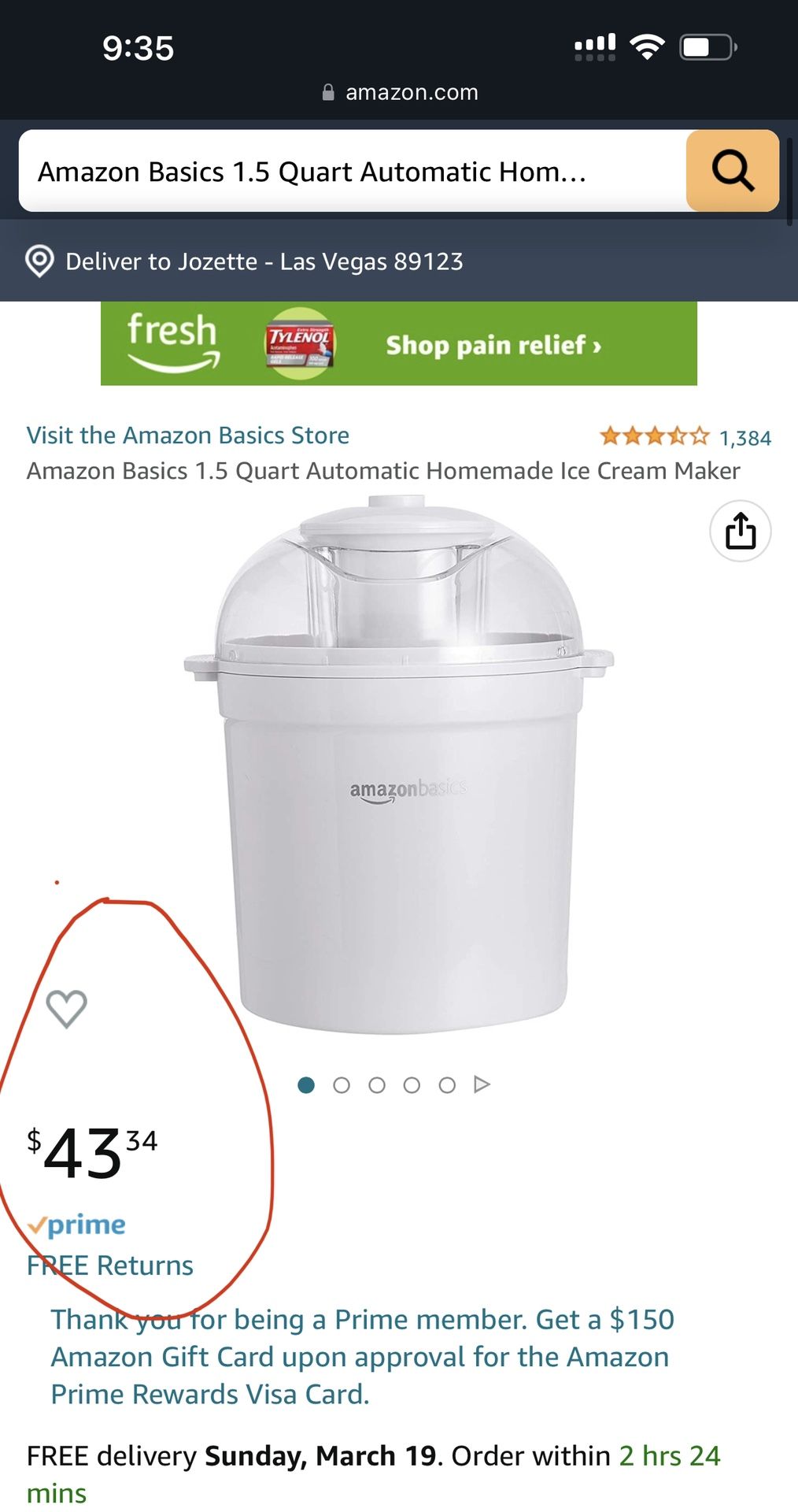 Amazon Basics 1.5 Quart Automatic Homemade Ice Cream Maker for