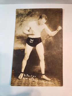 Antique Real Photo Postcard B. Porter HeavyWeight Boxing  Champ WW1 Camp Custer 1917