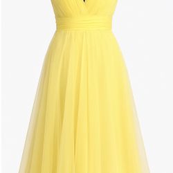 Yellow Tulle Gown with Flowing A-Line Dress Size XS